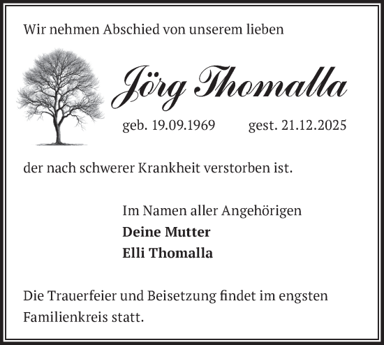 Traueranzeige von Jörg Thomalla von Blickpunkt Jüterbog/Luckenwalde