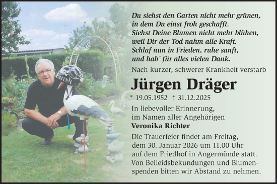 Traueranzeige von Jürgen Dräger von MO Uckerm.-Anz.