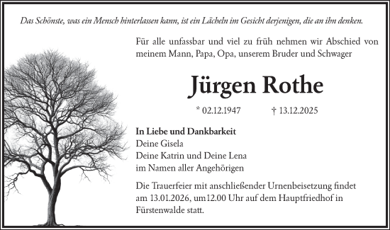 Traueranzeige von Jürgen Rothe von Märkische Oderzeitung