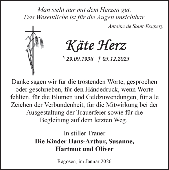 Traueranzeige von Käte Herz von Märkische Oderzeitung