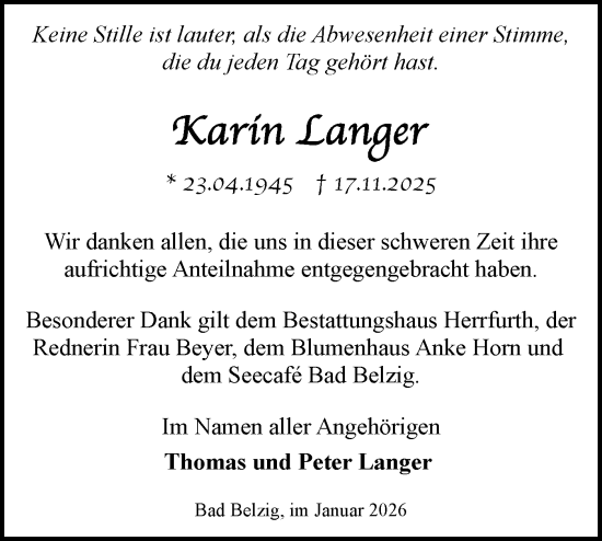 Traueranzeige von Karin Langer von Märkische Oderzeitung