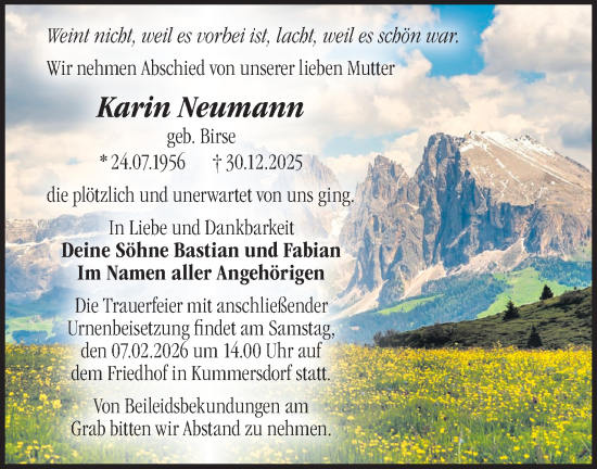 Traueranzeige von Karin Neumann von Märkische Oderzeitung