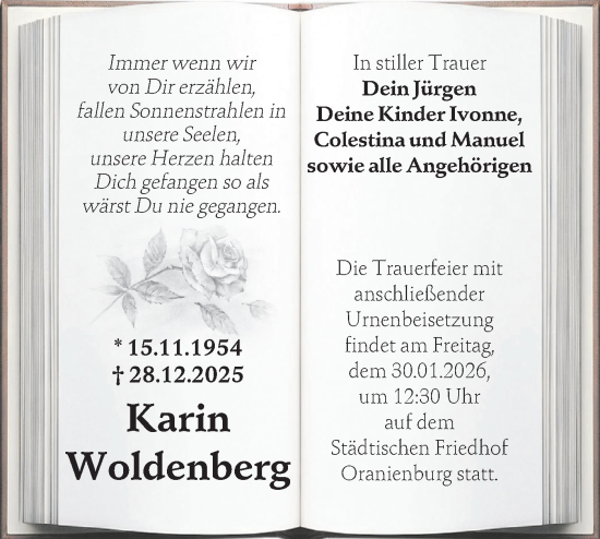 Traueranzeige von Karin Woldenberg von Märkische Oderzeitung