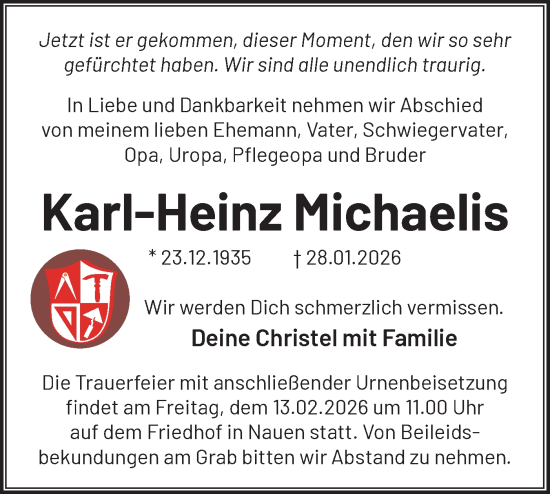 Traueranzeige von Karl-Heinz Michaelis von Märkische Oderzeitung