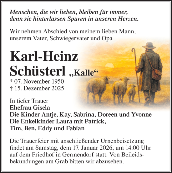 Traueranzeige von Karl-Heinz Schüsterl von Märkische Oderzeitung