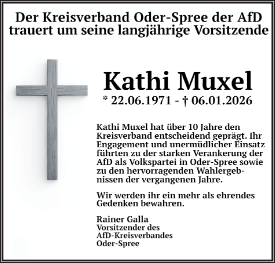 Traueranzeige von Kathi Muxel von Märkische Oderzeitung