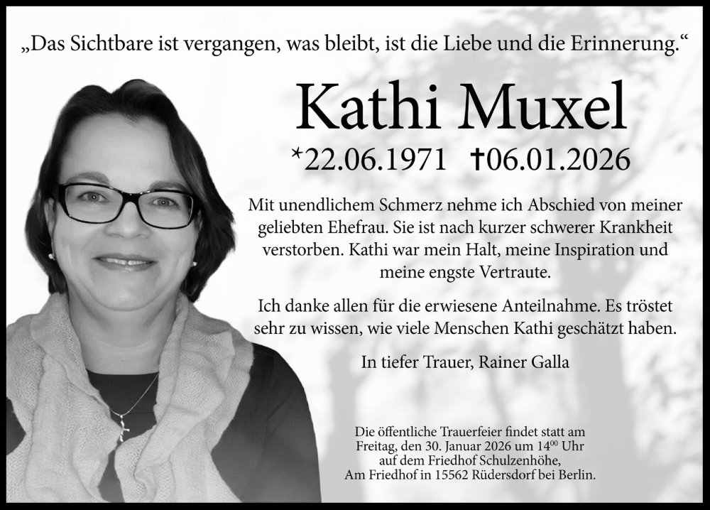  Traueranzeige für Kathi Muxel vom 24.01.2026 aus Märkische Oderzeitung