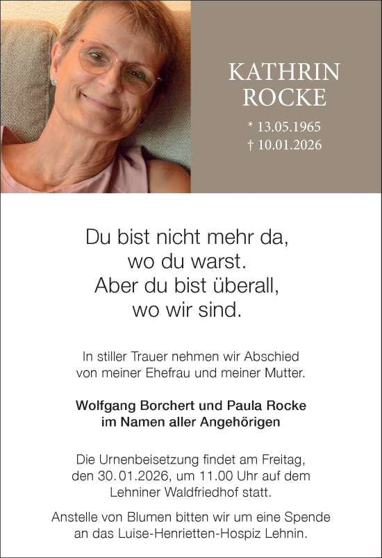 Traueranzeige von Kathrin Rocke von Märkische Oderzeitung