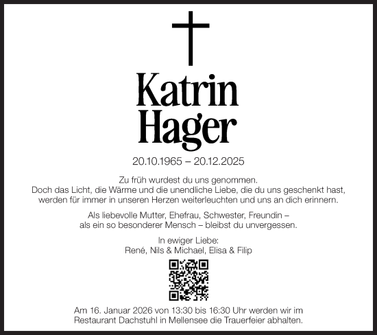 Traueranzeige von Katrin Hager von Blickpunkt Ludwigsfelde/Zossen
