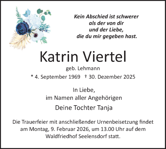 Traueranzeige von Katrin Viertel von Märkische Oderzeitung