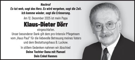 Traueranzeige von Klaus-Dieter Dörr von MO Uckerm.-Anz.