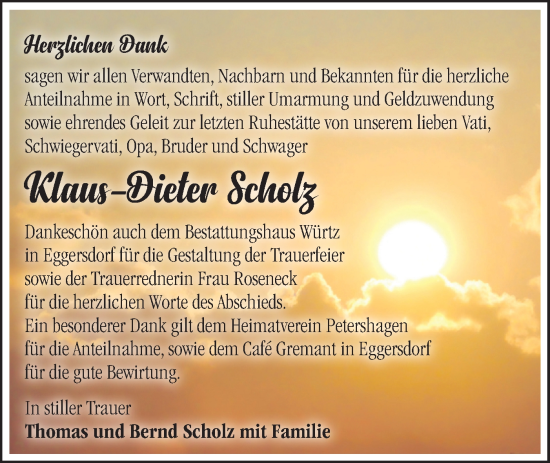 Traueranzeige von Klaus-Dieter Scholz von Märkische Oderzeitung