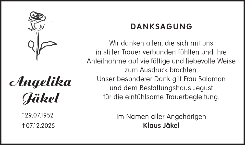  Traueranzeige für Klaus Jäkel vom 24.01.2026 aus Märkische Oderzeitung