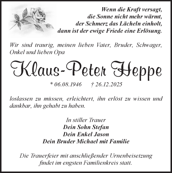 Traueranzeige von Klaus-Peter Heppe von Blickpunkt Jüterbog/Luckenwalde