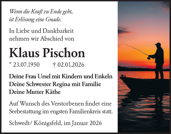 Traueranzeige von Klaus Pischon von MO Uckerm.-Anz.