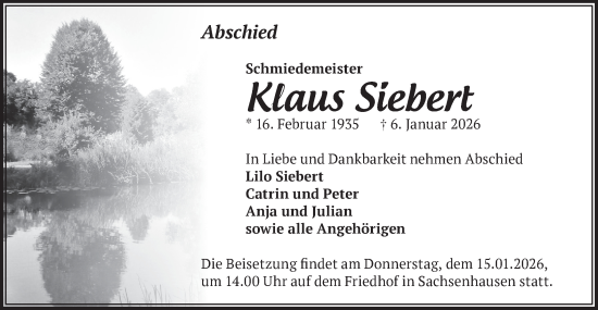Traueranzeige von Klaus Siebert von Märkische Oderzeitung