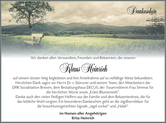 Traueranzeige von Klaus Heinrich Heinrich von Märkische Oderzeitung