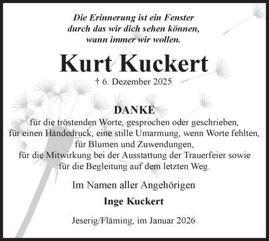 Traueranzeige von Kurt Kuckert von Märkische Oderzeitung