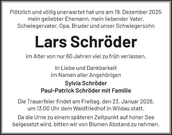 Traueranzeige von Lars Schröder von Blickpunkt Königs Wusterhausen