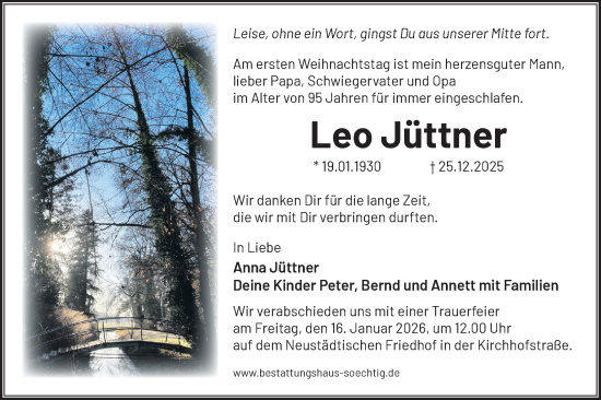 Traueranzeige von Leo Jüttner von Märkische Oderzeitung