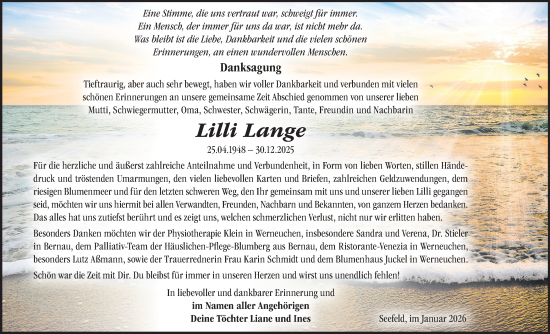 Traueranzeige von Lilli Lange von Märkische Oderzeitung