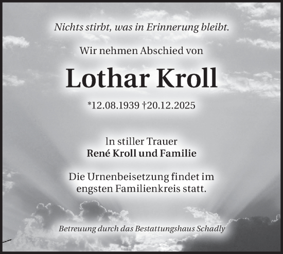 Traueranzeige von Lothar Kroll von Blickpunkt Königs Wusterhausen
