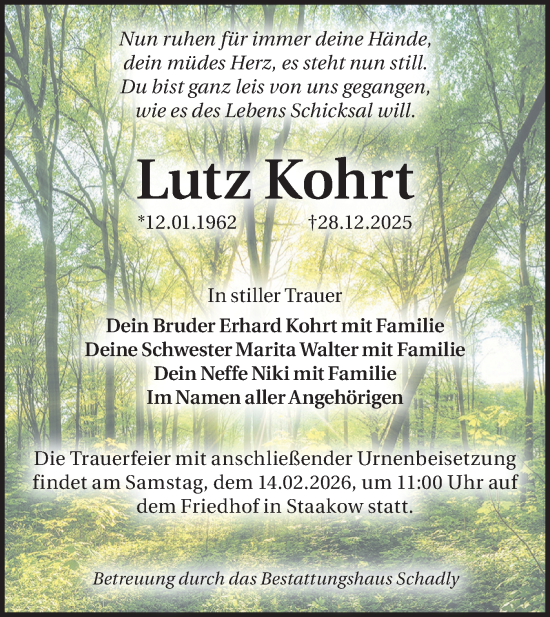 Traueranzeige von Lutz Kohrt von Blickpunkt Königs Wusterhausen