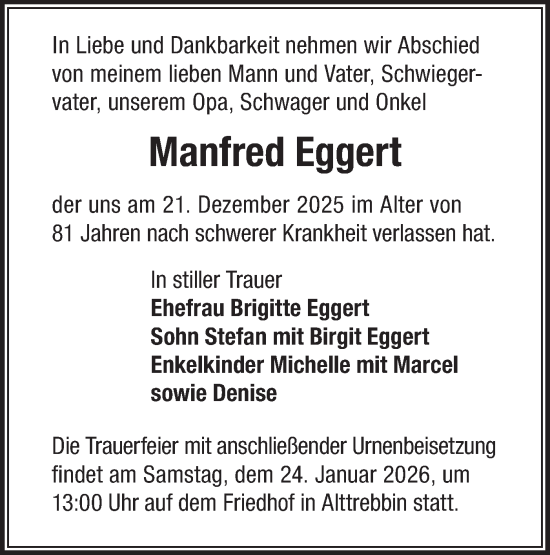 Traueranzeige von Manfred Eggert von MO Oderld.-Echo