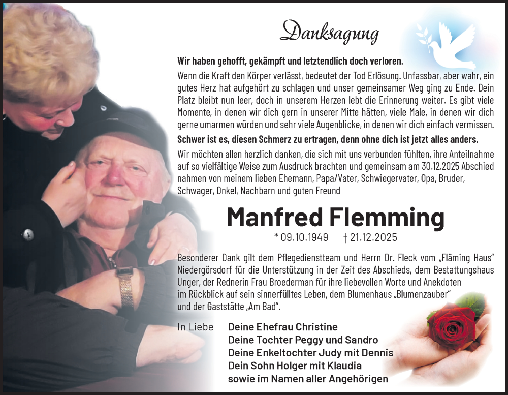  Traueranzeige für Manfred Flemming vom 24.01.2026 aus Blickpunkt Jüterbog/Luckenwalde