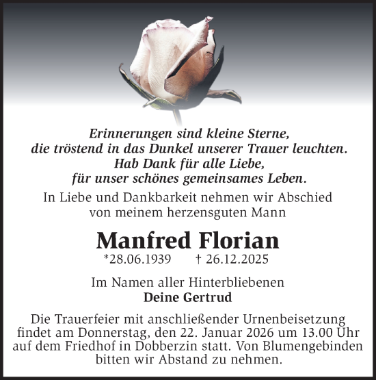 Traueranzeige von Manfred Florian von MO Uckerm.-Anz.