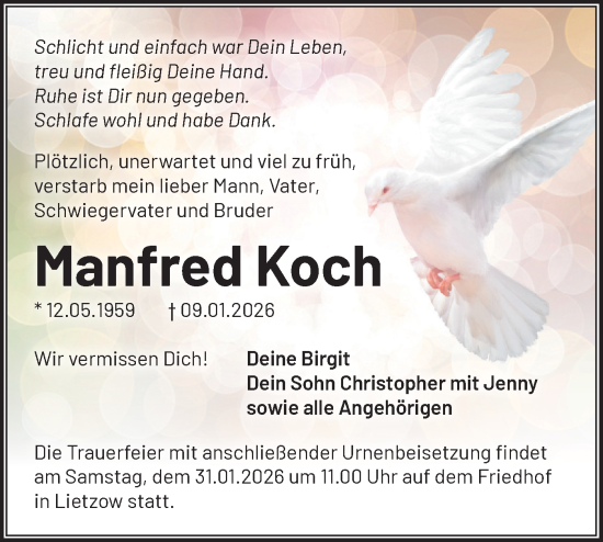 Traueranzeige von Manfred Koch von Märkische Oderzeitung