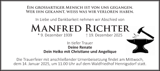Traueranzeige von Manfred Richter von Märkische Oderzeitung