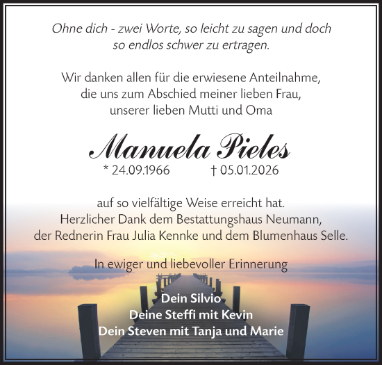 Traueranzeige von Manuela Pieles von Märkische Oderzeitung