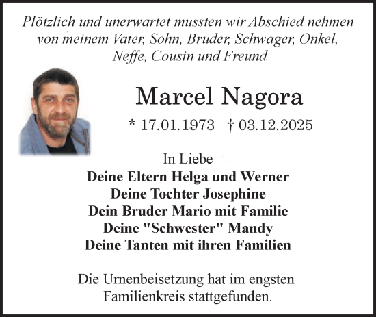 Traueranzeige von Marcel Nagora von Märkische Oderzeitung