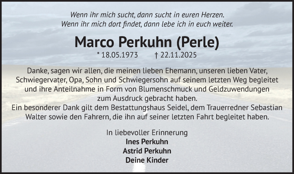  Traueranzeige für Marco Perkuhn vom 10.01.2026 aus Märkische Oderzeitung