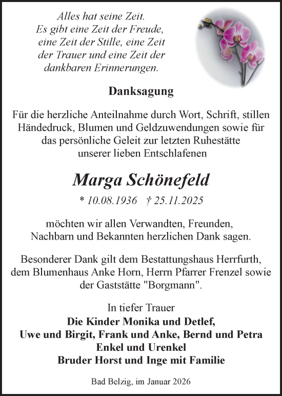 Traueranzeige von Marga Schönefeld von Märkische Oderzeitung