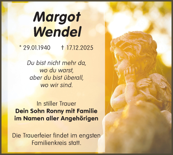 Traueranzeige von Margot Wendel von Blickpunkt Königs Wusterhausen
