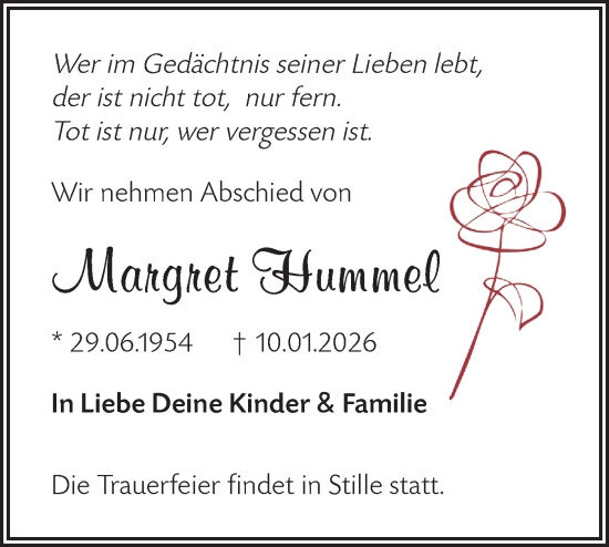 Traueranzeige von Margret Hummel von Märkische Oderzeitung