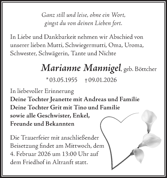 Traueranzeige von Marianne Mannigel von MO Oderld.-Echo