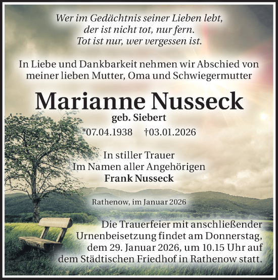 Traueranzeige von Marianne Nusseck von Märkische Oderzeitung