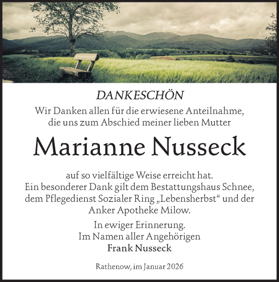 Traueranzeige von Marianne Nusseck von Märkische Oderzeitung