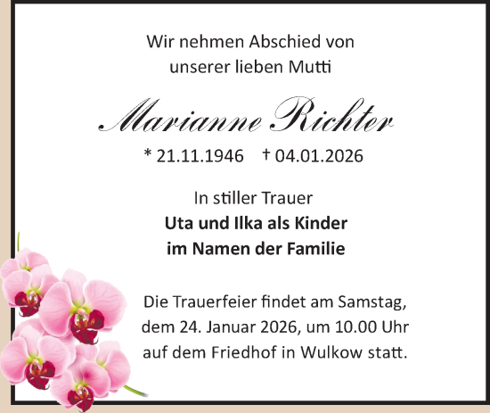 Traueranzeige von Marianne Richter von MO Oderld.-Echo
