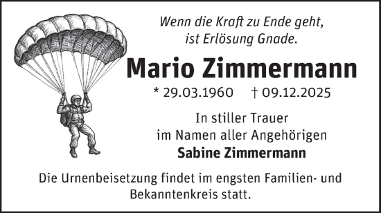 Traueranzeige von Mario Zimmermann von Märkische Oderzeitung