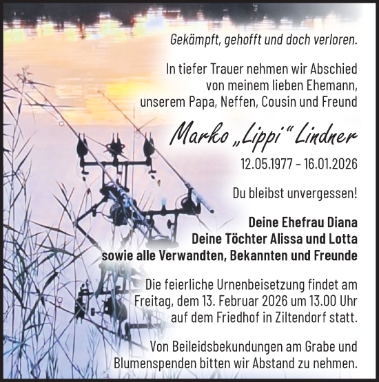 Traueranzeige von Marko Lindner von Märkische Oderzeitung
