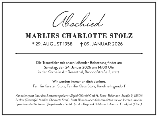 Traueranzeige von Marlies Charlotte Stolz von MO Oderld.-Echo