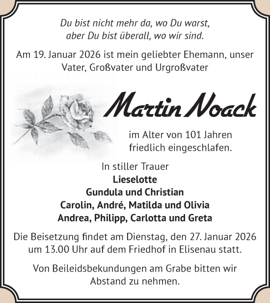 Traueranzeige von Martin Noack von Märkische Oderzeitung