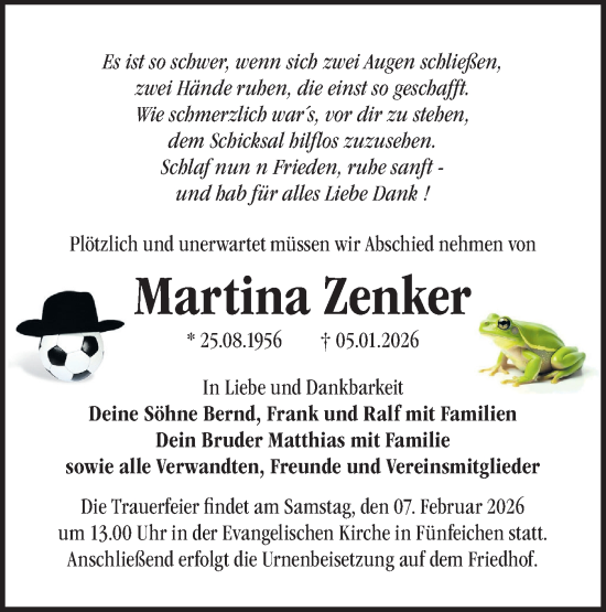 Traueranzeige von Martina Zenker von Märkische Oderzeitung