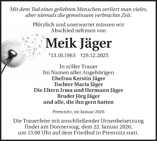 Traueranzeige von Meik Jäger von Märkische Oderzeitung