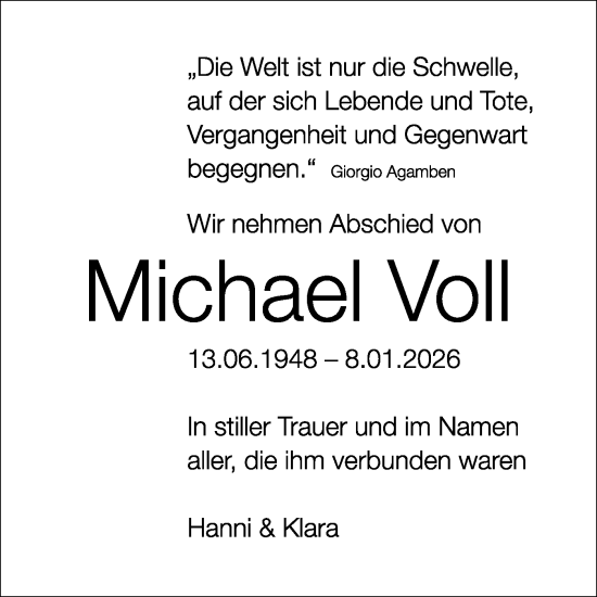Traueranzeige von Michael Voll von Märkische Oderzeitung