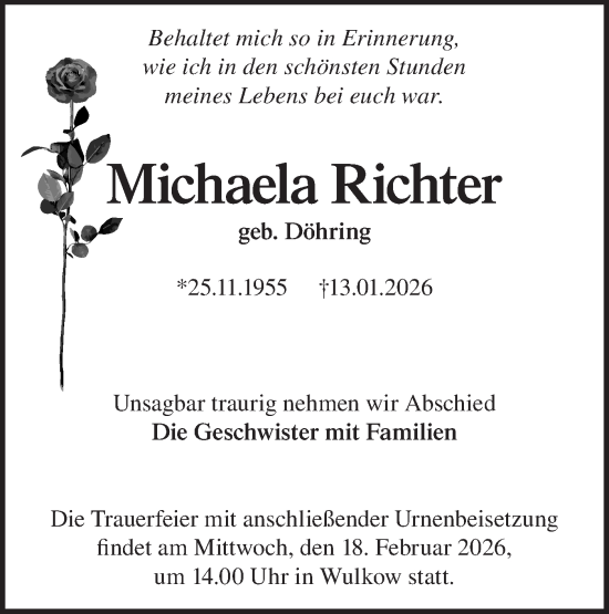 Traueranzeige von Michaela Richter von Märkische Oderzeitung